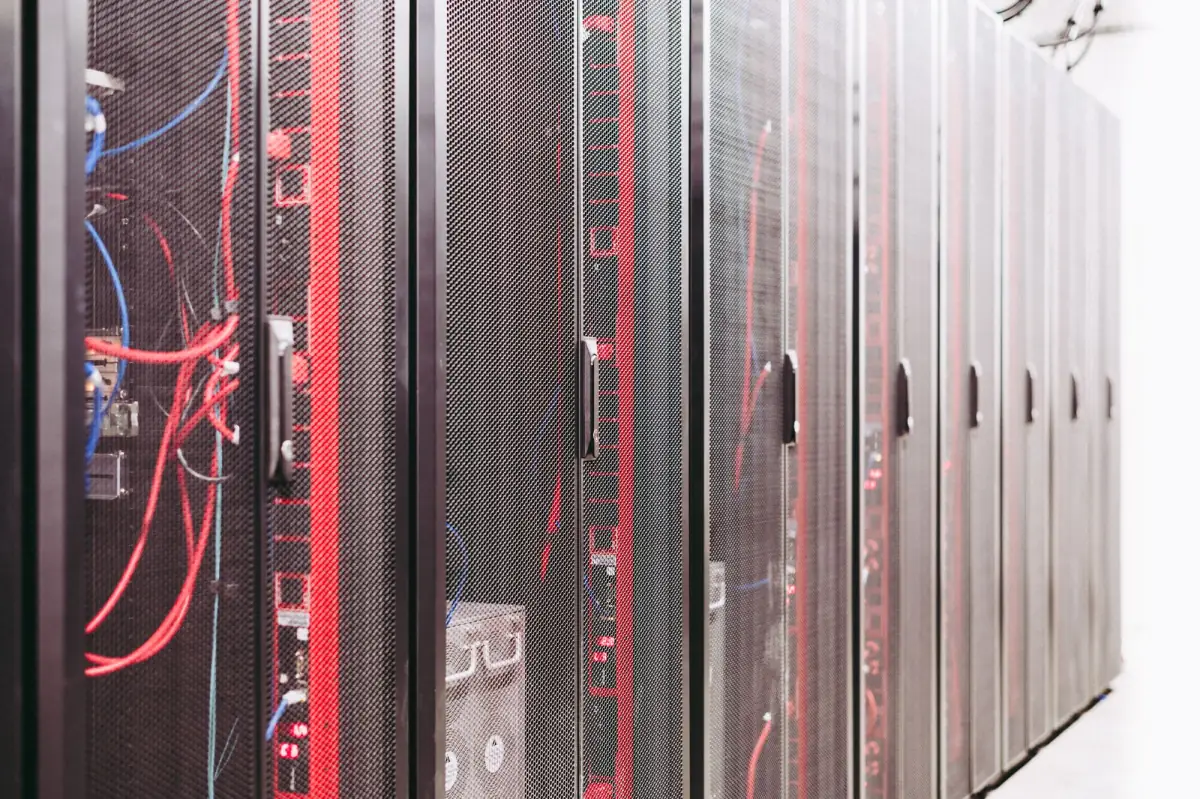 Server racks with network cables in a data center
